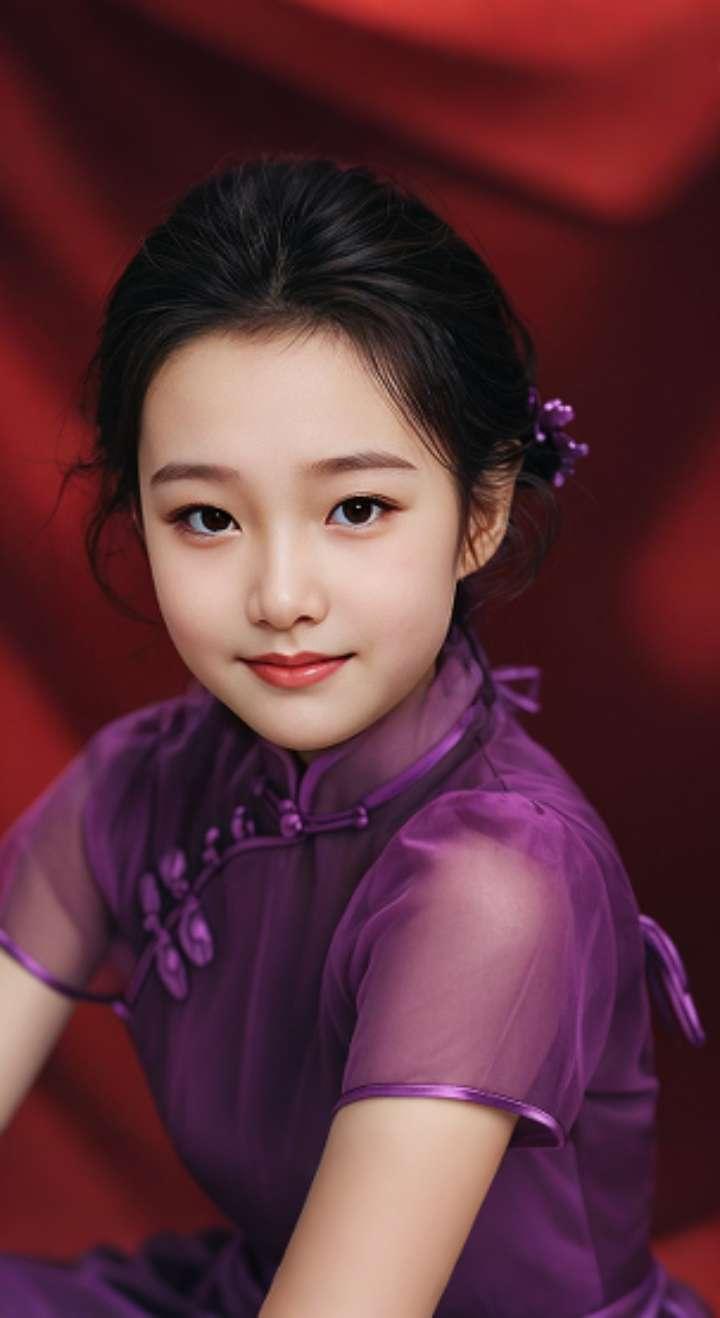 AI扩图 AI紫裙旗袍韵