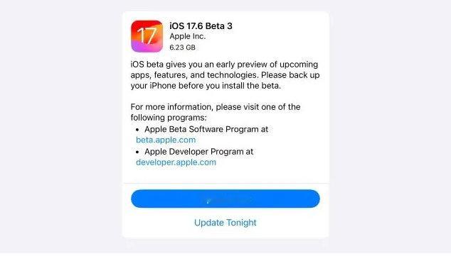 苹果今天凌晨推送了iOS17.6 beta3，版本号为21G5066d，这应该没