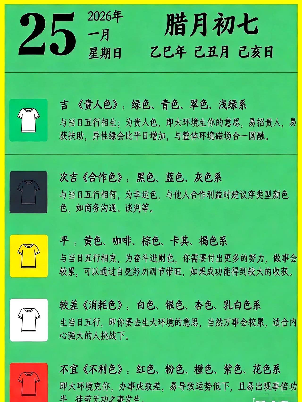 衣服颜色不对，努力全都白费。
 
明天1月25日，星期天，千万记住，五行属水。水