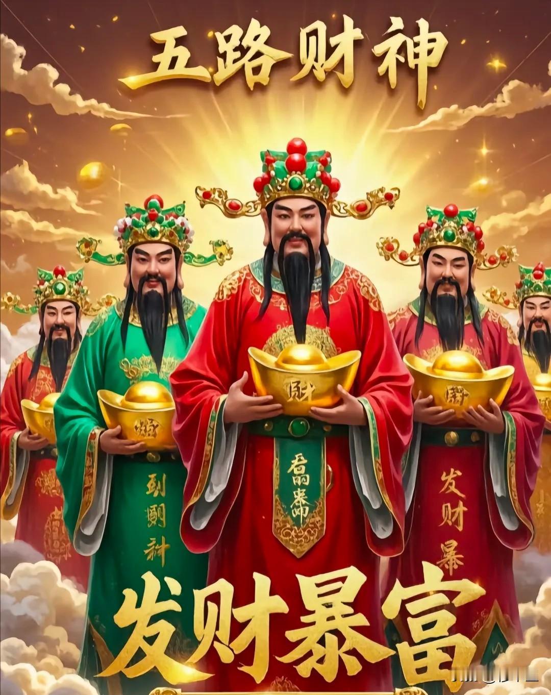 初五迎财神了，
财神到我家，
新的一年，
发财暴富，
财源滚滚来！