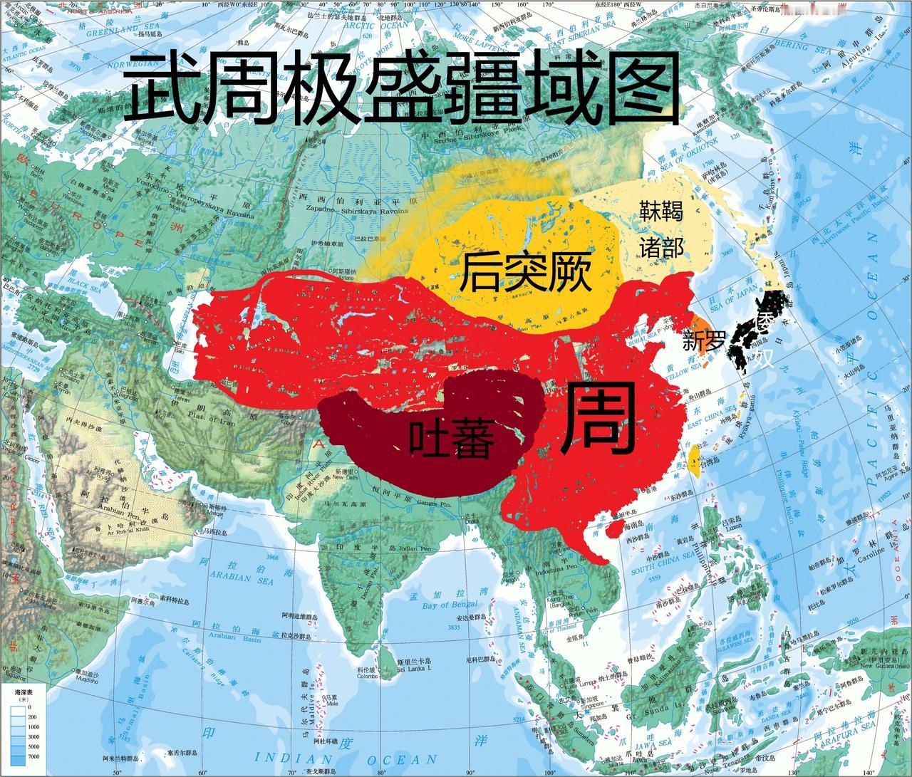 北至：设立安北都护府，最北在贝加尔湖
南至：设立安南都护府，最南在南海
东至：设