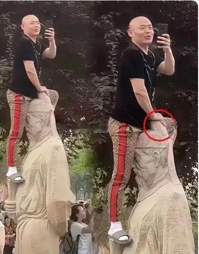 光头男子这下出名了，可以说是臭名远扬。吃饭都不长的年龄了，在旅游景区不讲公德，爬