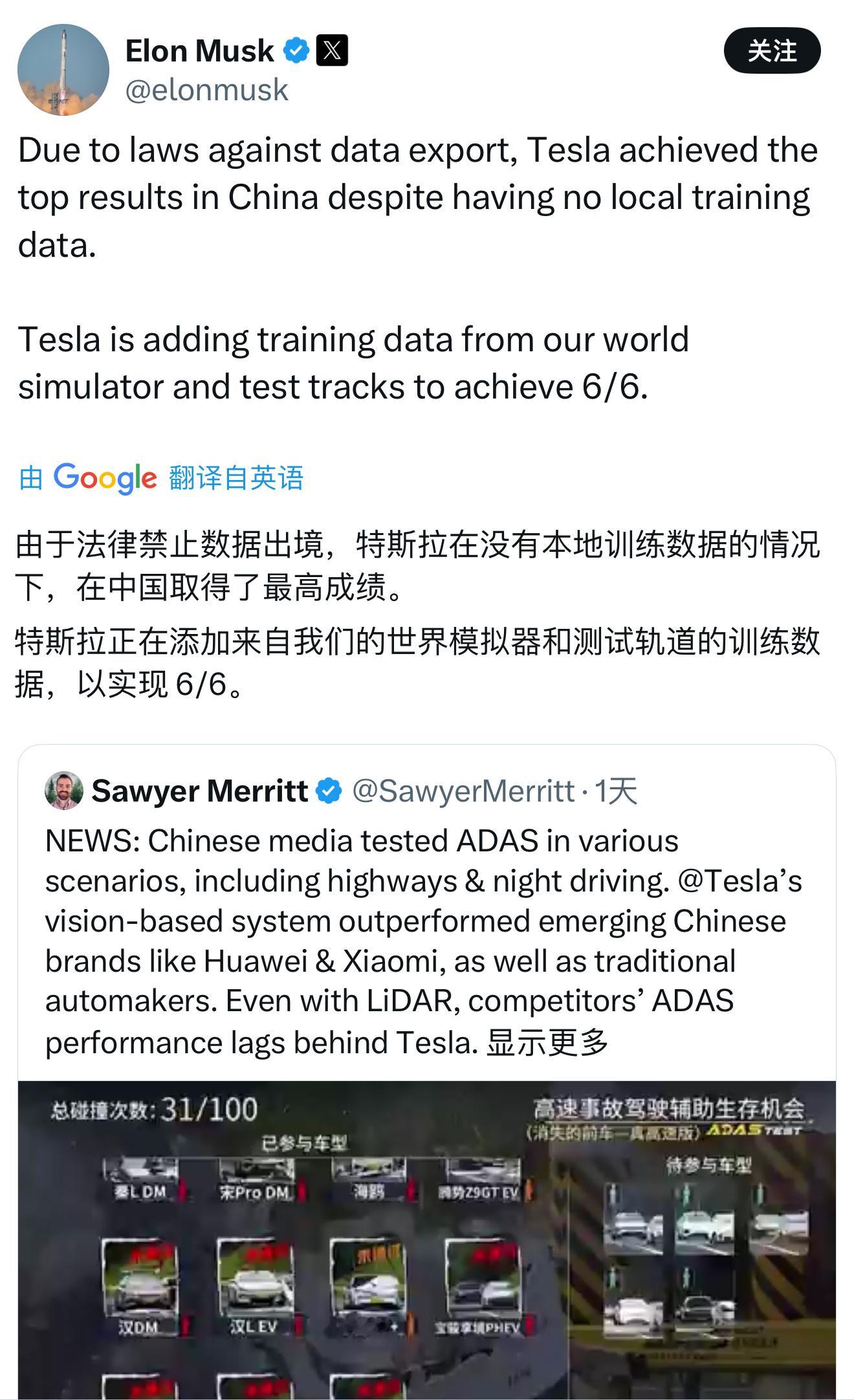 马斯克转发懂车帝测试大家怎么看马斯克的转发以及评测结果？ ​​​