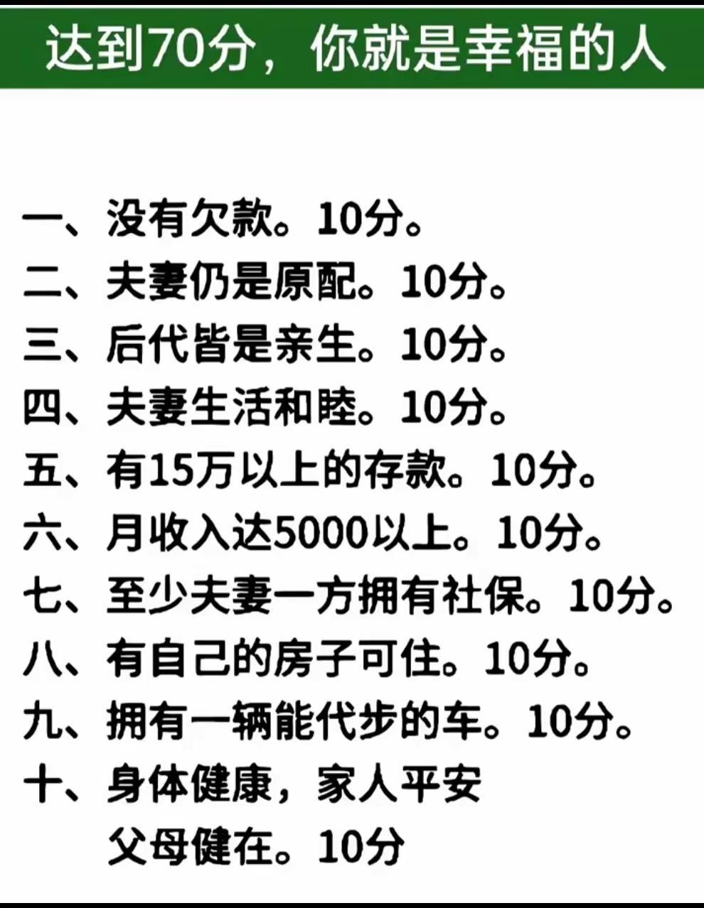 过70分，你就是幸福的人。