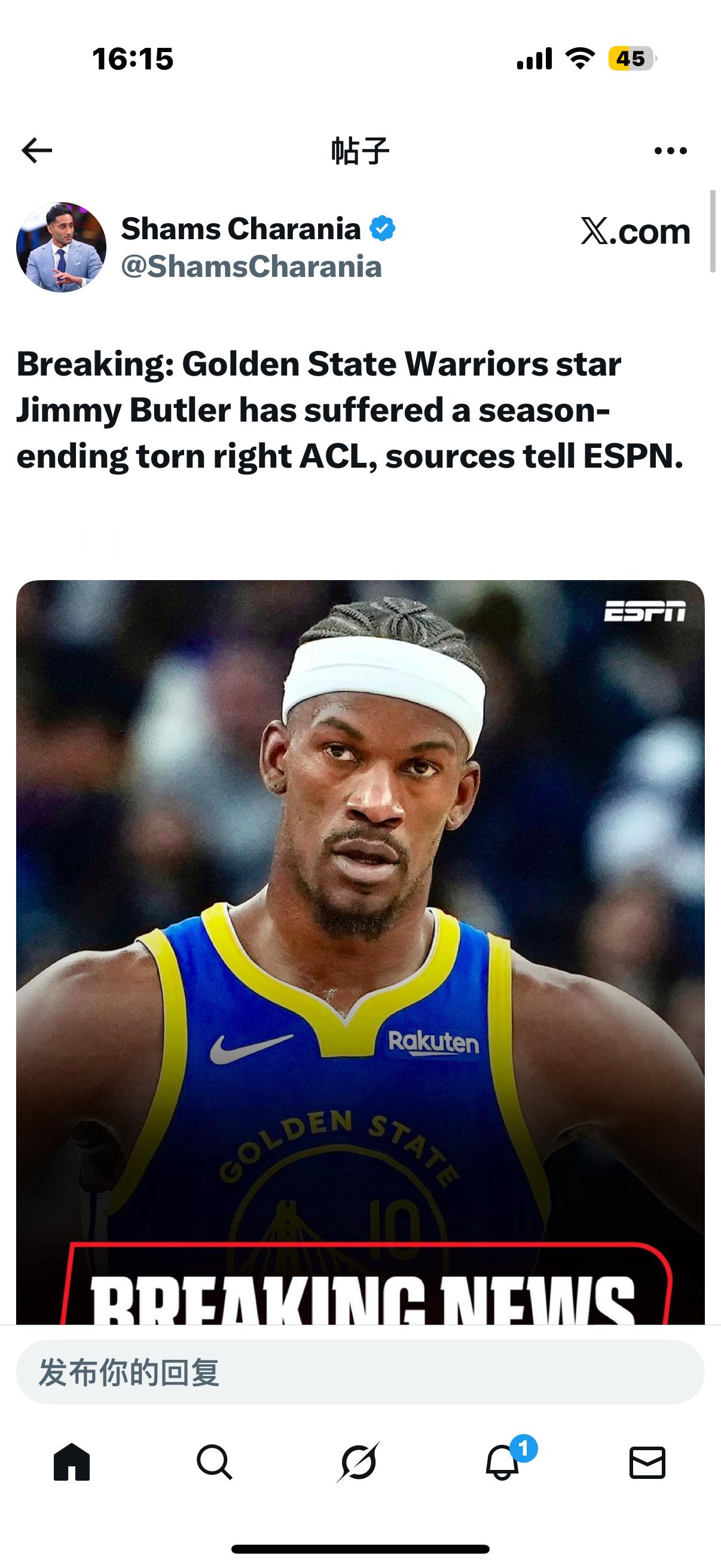 吉米赛季报销天塌了金州勇士