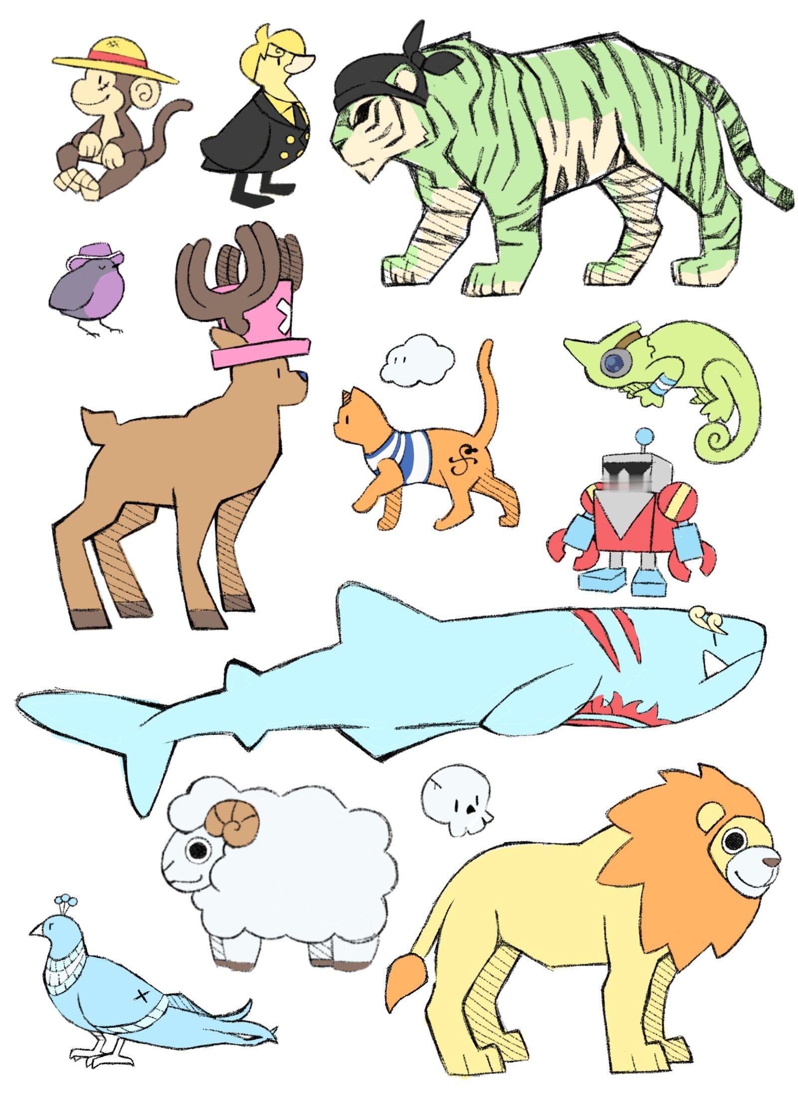 海贼王 海贼王 草帽一伙是动物的话...（还有机器人和骷髅）转载自TWI：Pau