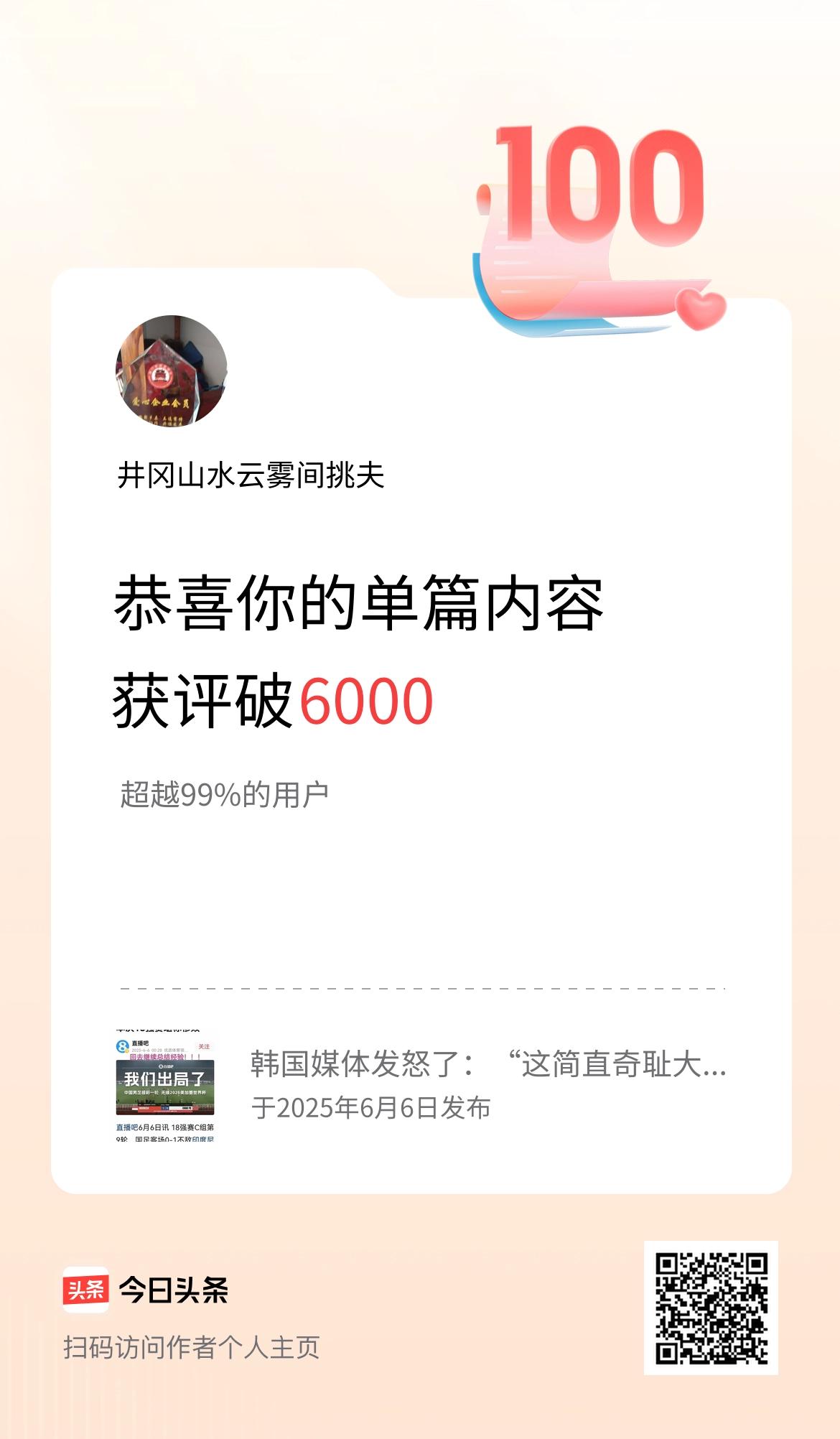 单篇内容获评论量破6000啦！