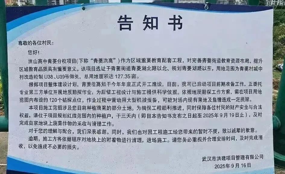 据了解，武汉市洪山区规划高中（HS4高1）建设项目已于今年7月份的时候就发布招标