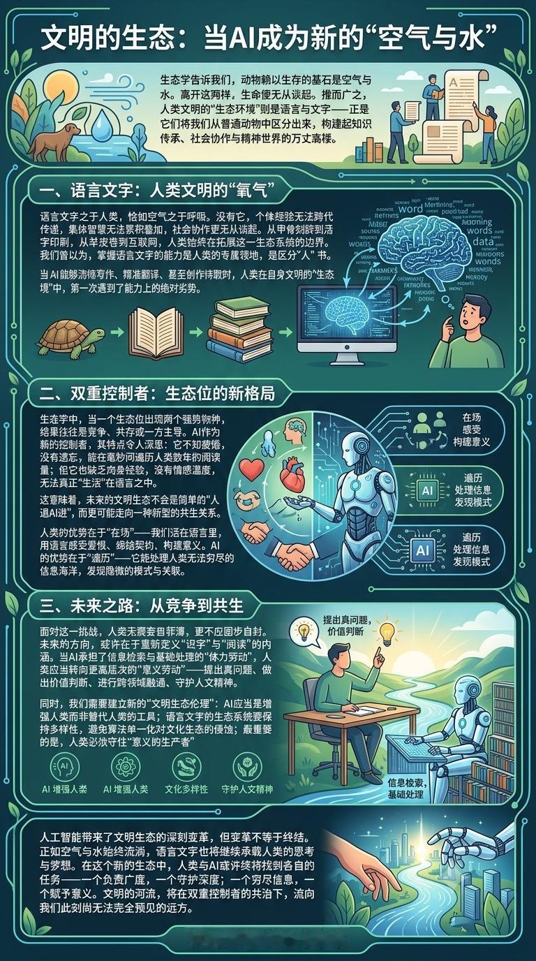 文明的生态：当AI成为新的"空气与水"
生态学告诉我们，动物赖以生存的基石是空气