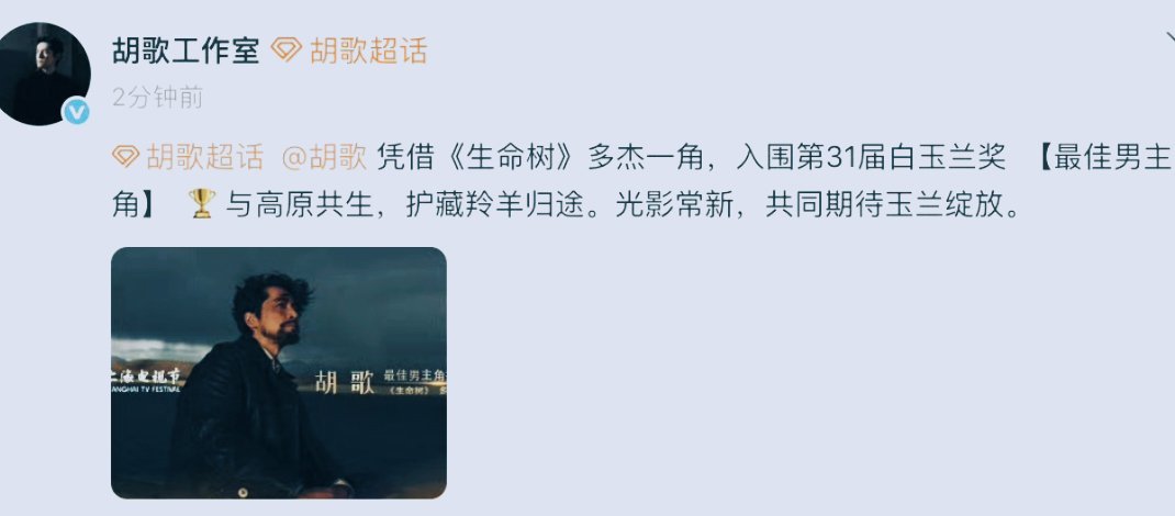 在我看来，胡歌值得拿到白玉兰最佳男主角才是！你们说呢？ 