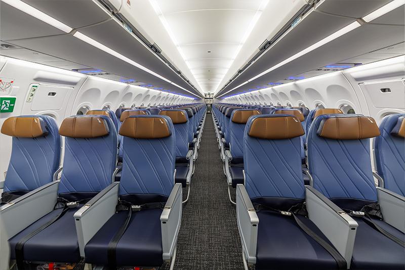 近日，美国航空公布了新接收空客A321XLR的客舱布局，机上配备了123个经济舱