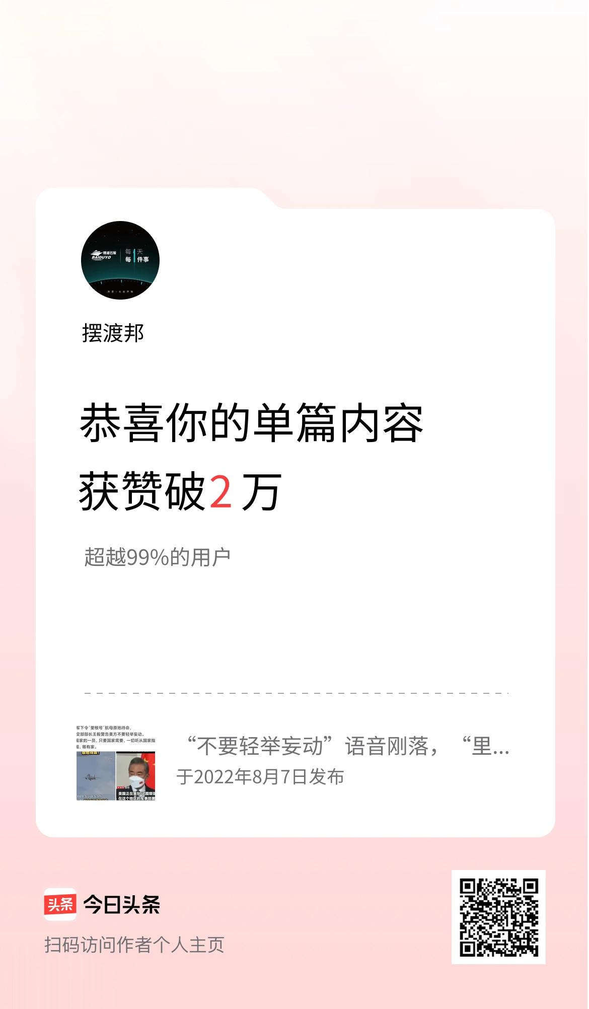 单篇内容获赞量破2万啦！