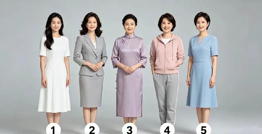 如果你是中年人，你喜欢选下面五种穿搭的哪一种？

1和5显得年轻，

2号比较干