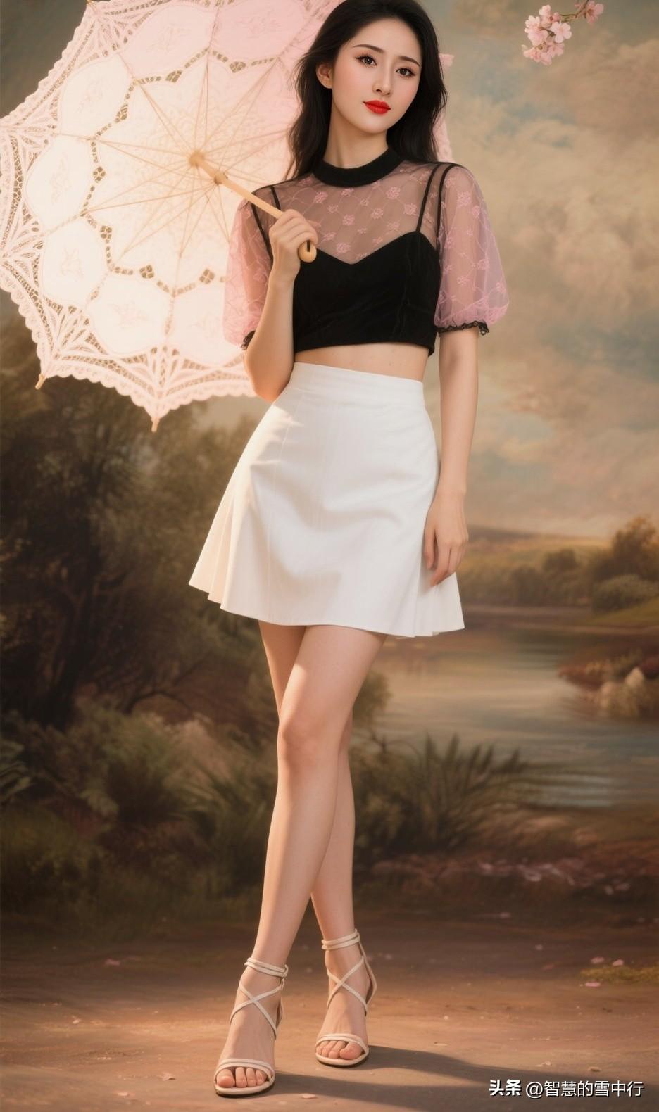 纯欲天花板💘法式蕾丝伞氛围感拿捏
 
谁懂啊！黑丝拼接粉纱上衣+白色A字短裙也