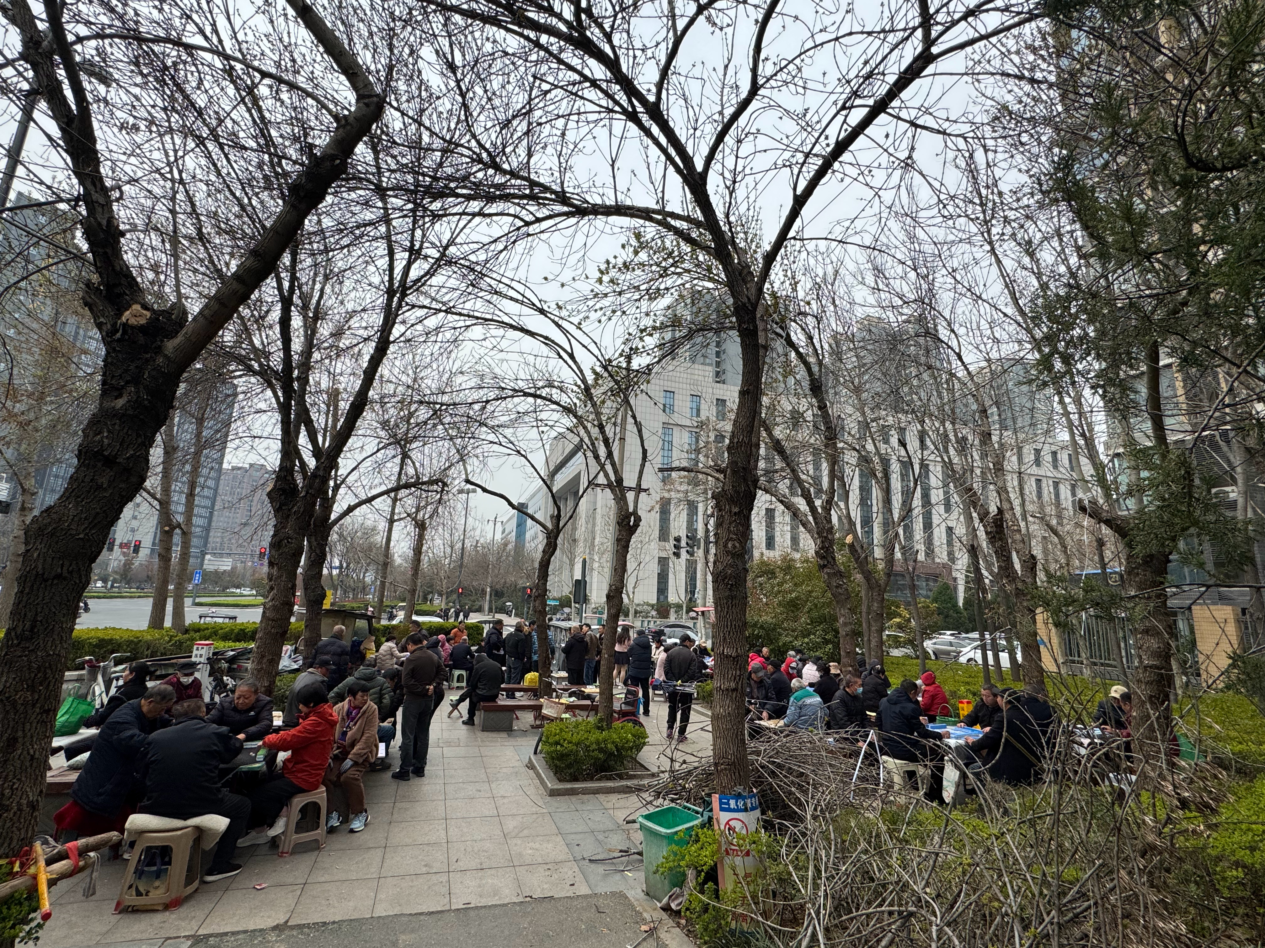 街边一角，象棋与麻将 