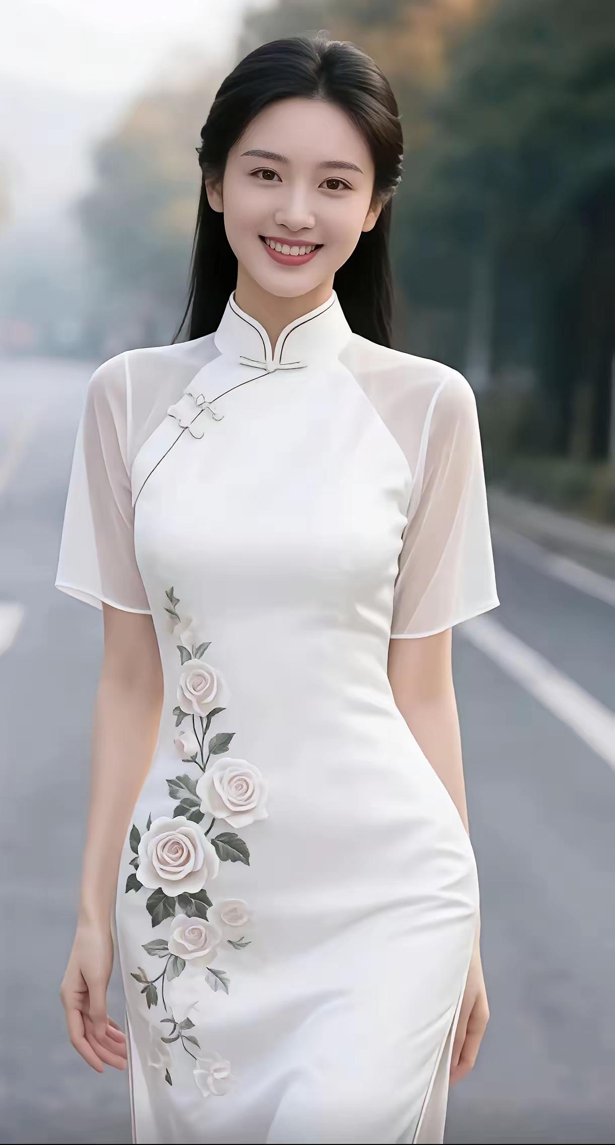 塞鸿秋·素裳玫瑰
晓烟笼树汀洲静，
素衣如雪含清影。
云纱半掩冰姿净，
玉扣轻收