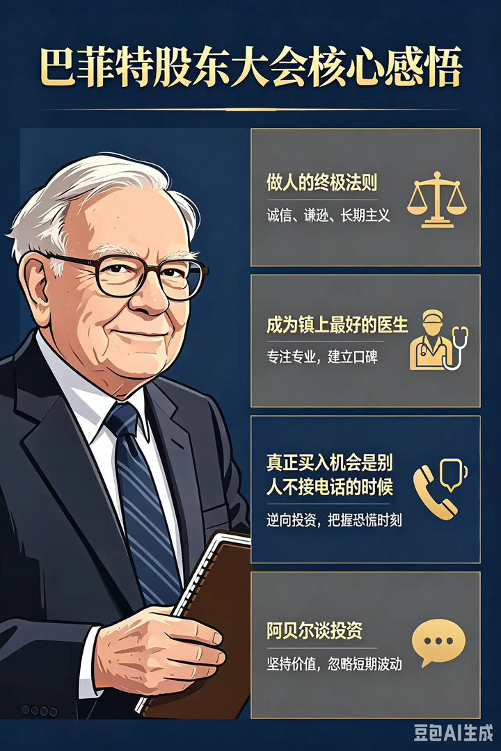 巴菲特股东大会发言,太精彩了，说说我的感受！一、做人的终极法则给股东的终极寄语：