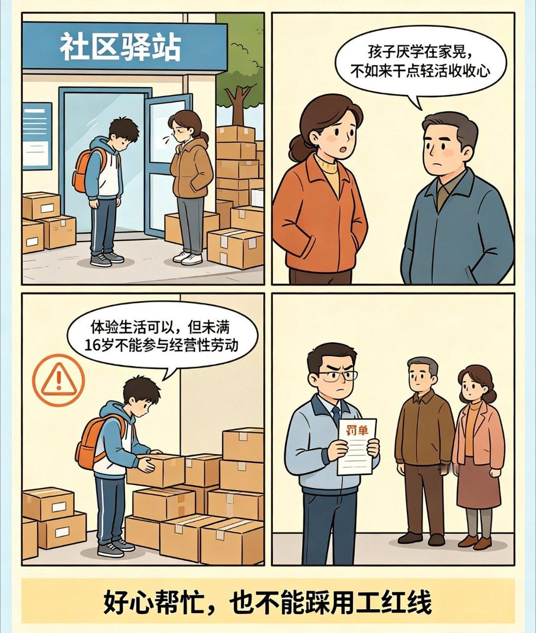老板让朋友15岁儿子干零活被罚初衷是怕少年闲散走歪路，进店干点零活收收心，奈何法