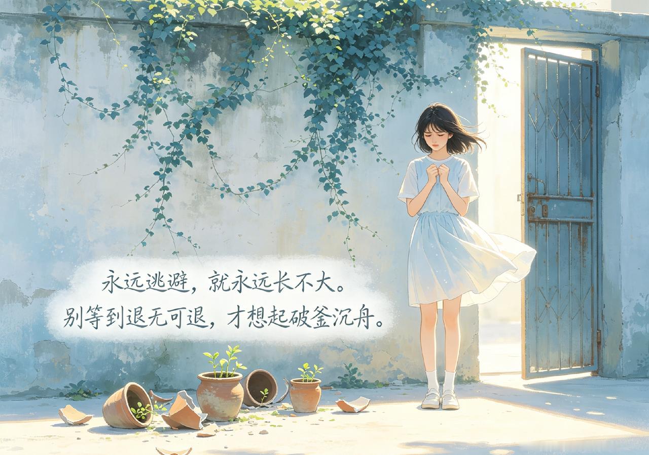 永远逃避，就永远长不大。别等到退无可退，才想起破釜沉舟。无论生活丢给你什么，都别