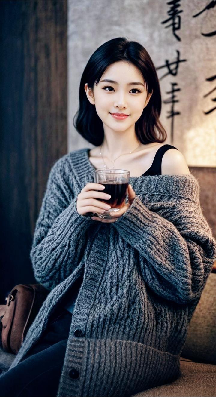 AI扩图 AI灰调佳人