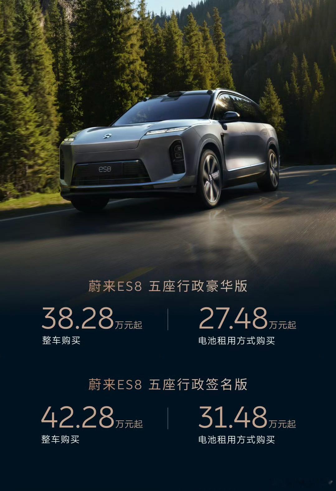 讲道理，蔚来ES8五座版这价挺凶啊，BaaS租电版只要27.48万，整车购买38