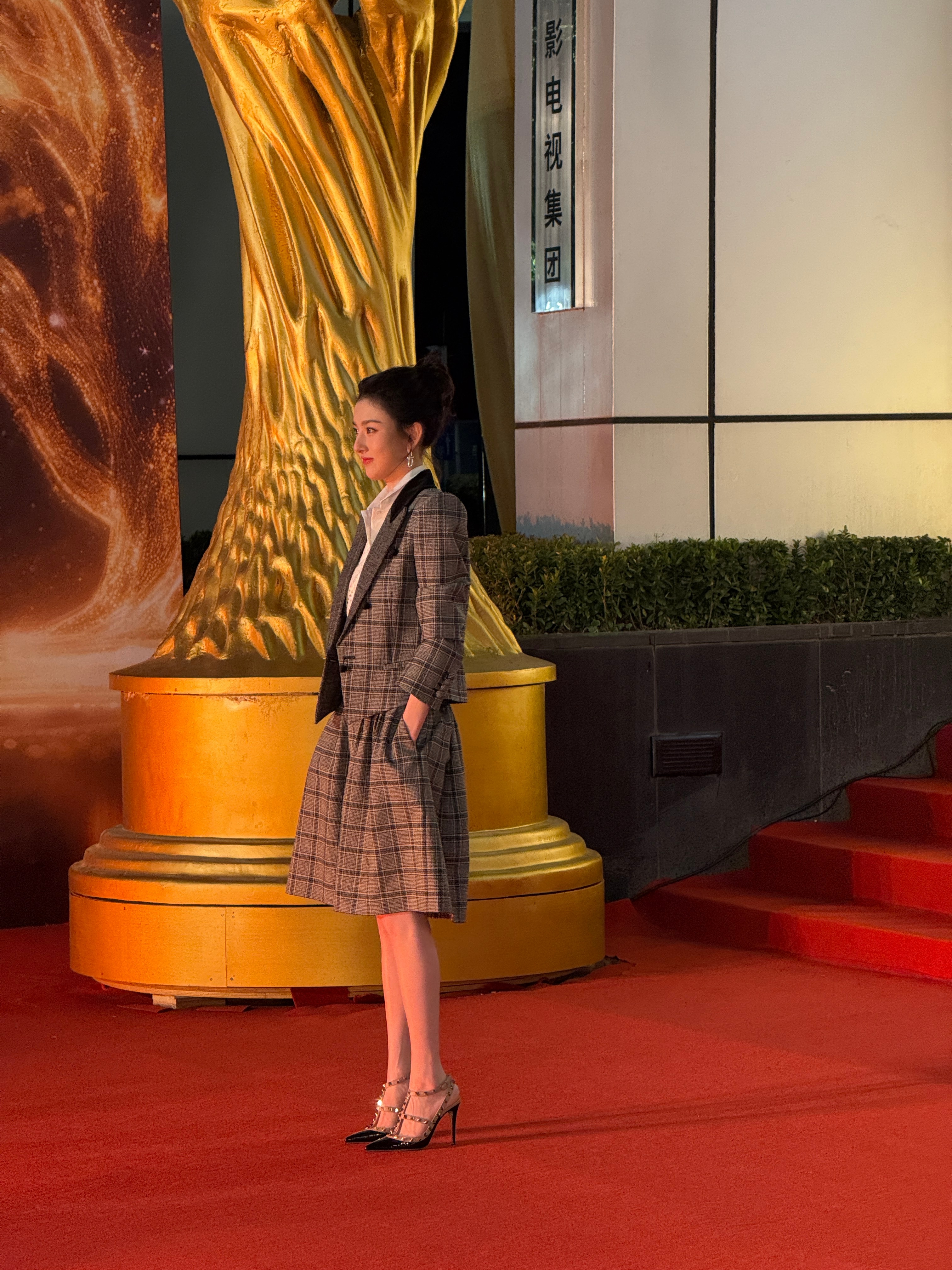 宋祖儿金树林红毯造型宋祖儿格纹西装裙造型金树林盛典红毯造型超亮眼，格纹西装裙搭配