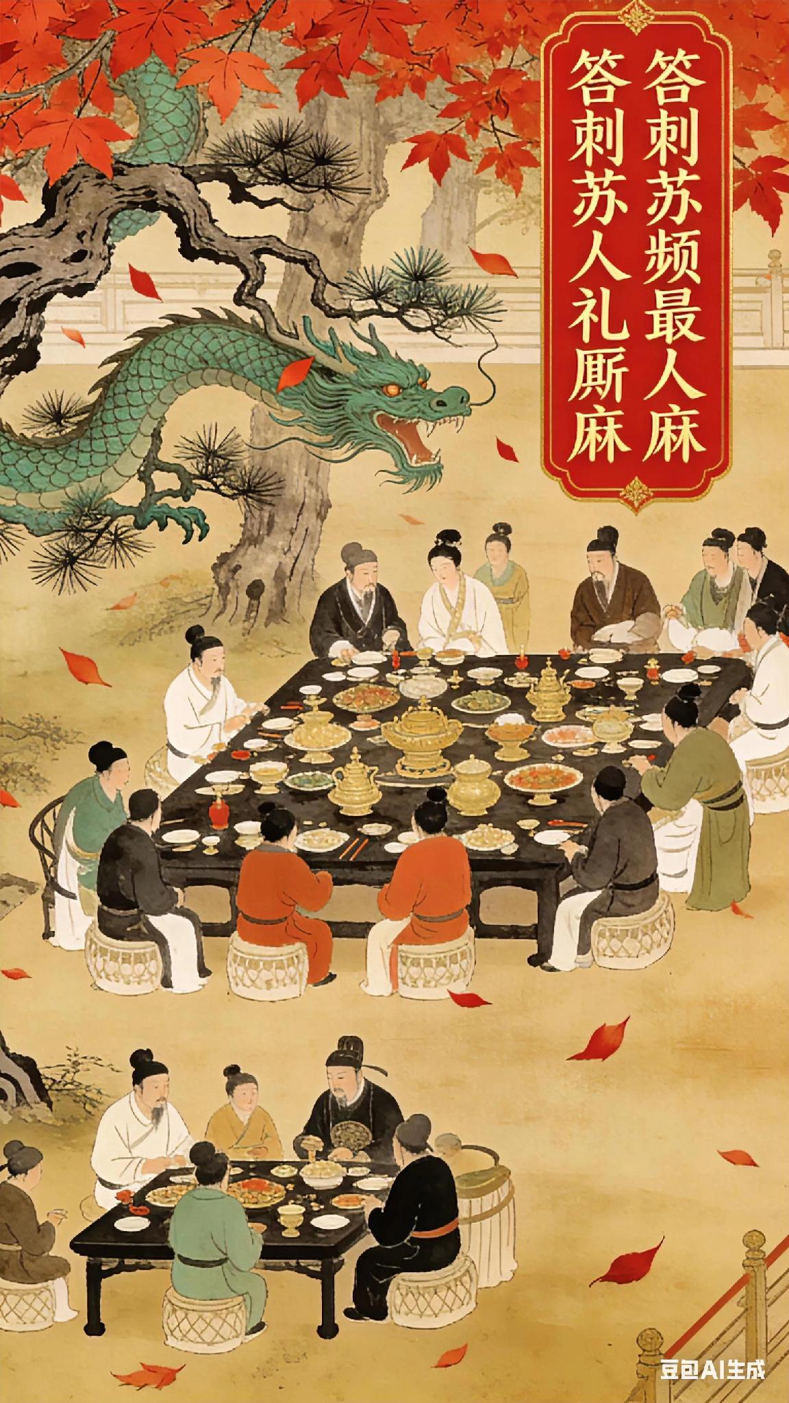 《双调》沉醉东风、分儿。
红叶落火龙褪甲，
青松枯怪蟒张牙，
可咏题堪描画。
喜