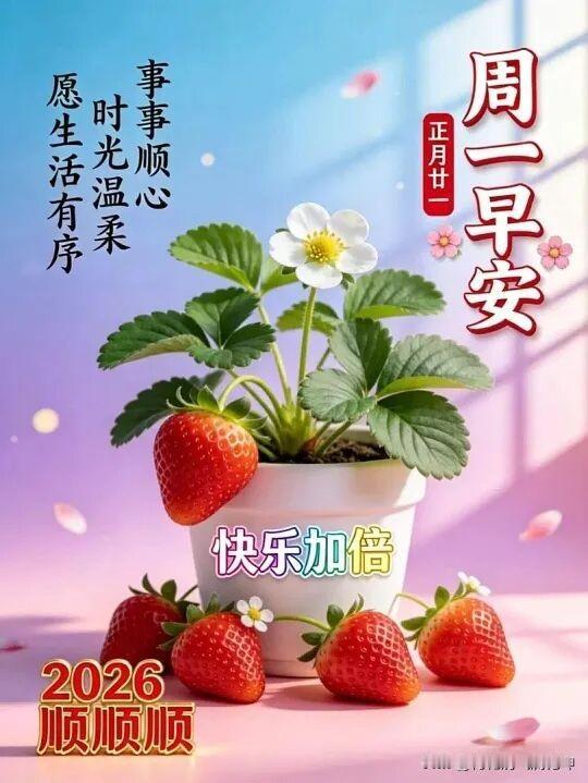 新的一周，祝你事事顺心，开心加倍！🍓