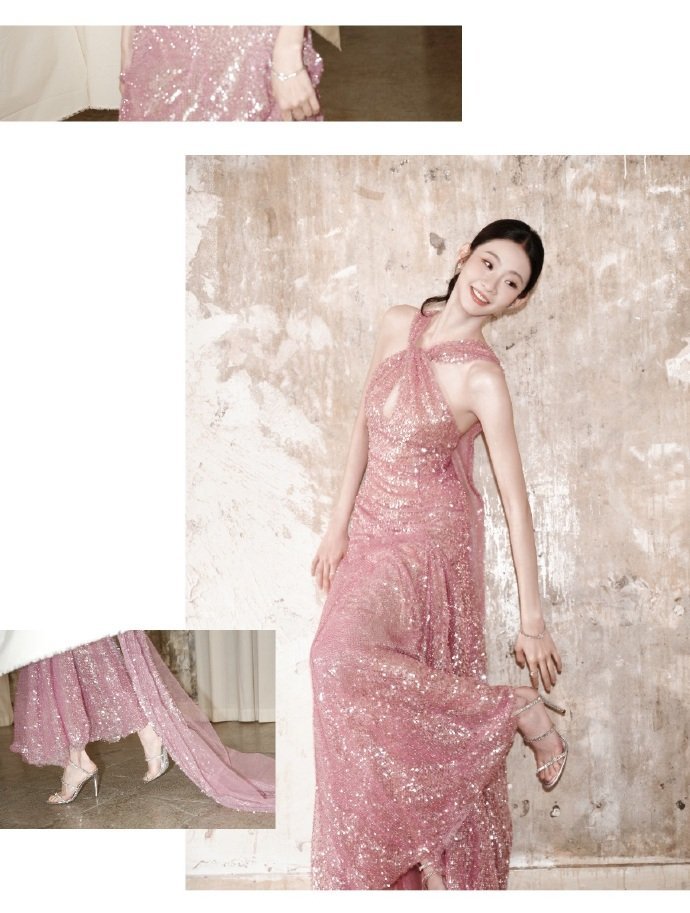 连光都偏爱张艺凡 谁被张艺凡美到窒息！粉色亮片长裙似银河降落，转身瞬间全身发光，