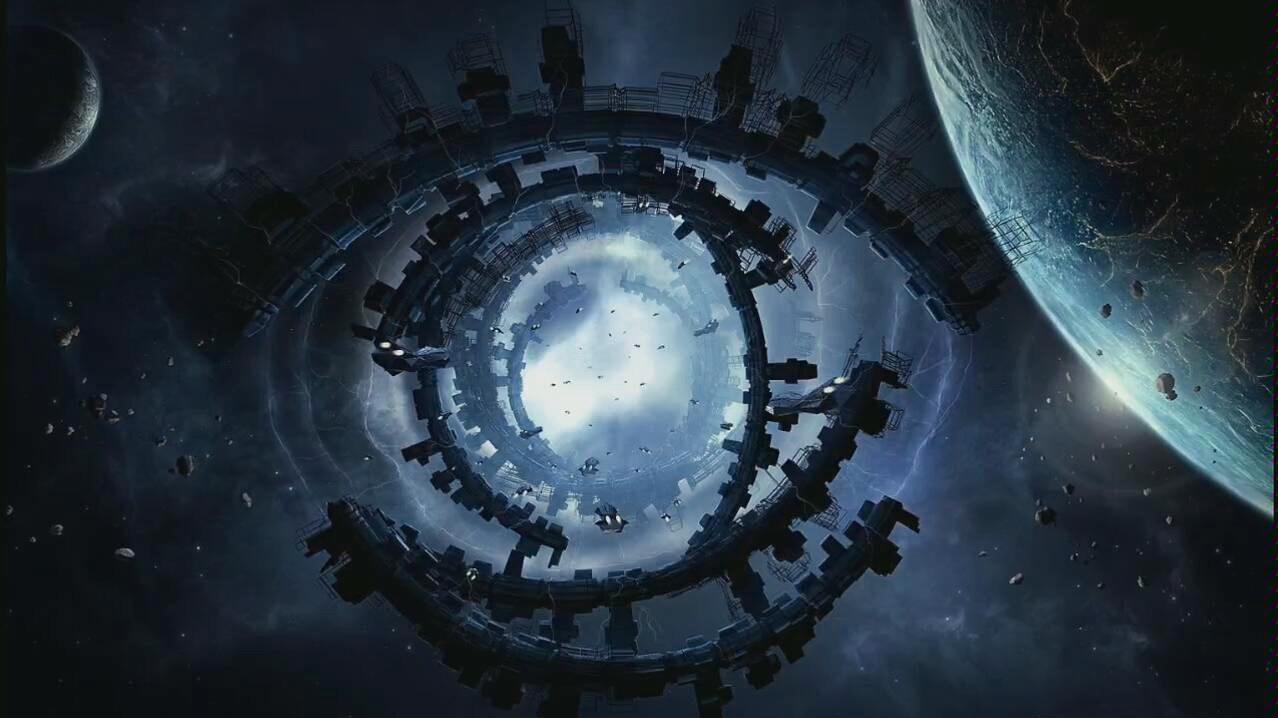 "古筝行动"中纳米飞刃切割"审判日"号的镜头在IMAX银幕上呈现时，30万根纳米