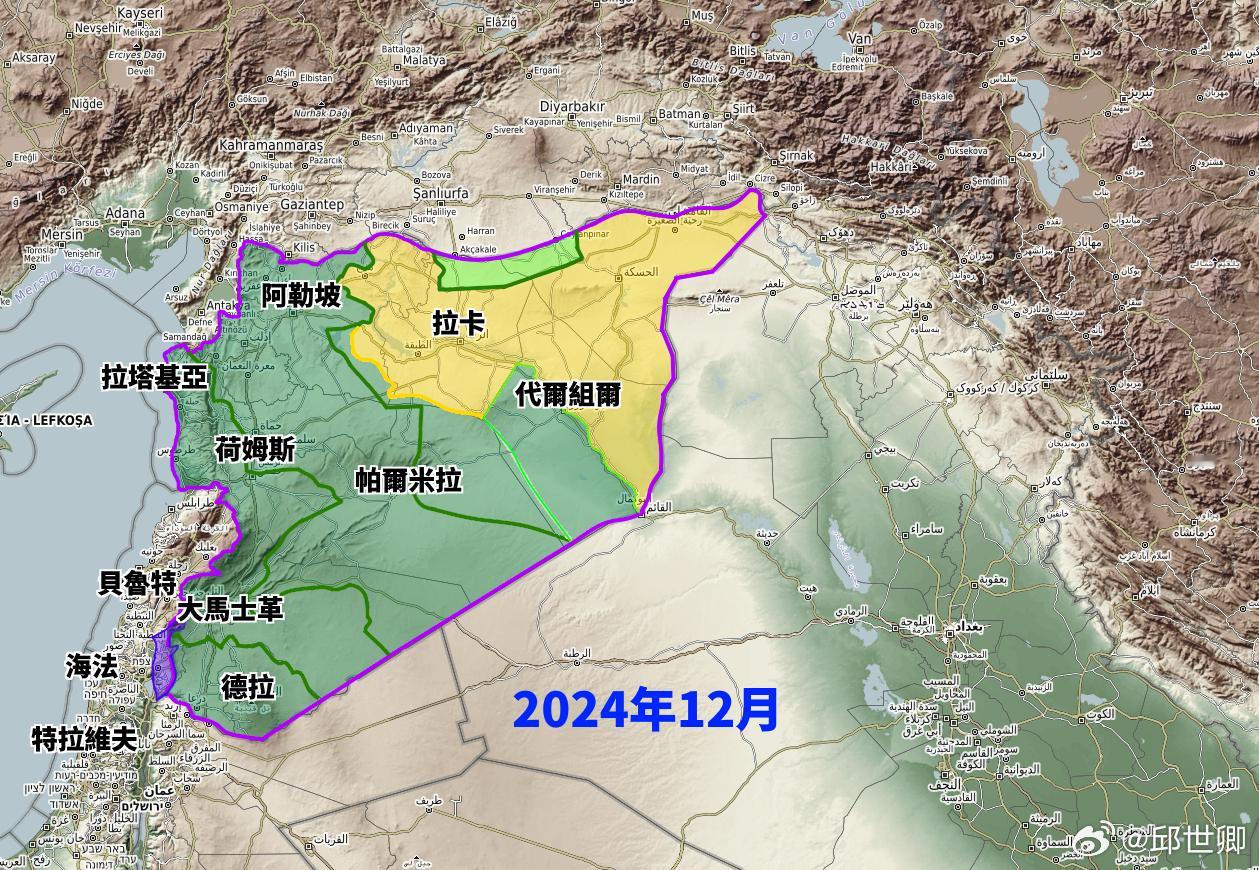 截至目前為止敘利亞各勢力領域這次敘利亞朱拉尼政府掃蕩北面庫德族敘利亞民主力量 (
