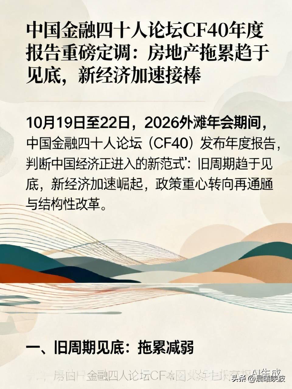 中国金融四十人论坛CF40年度报告重磅定调：房地产拖累趋于见底，新经济加速接棒