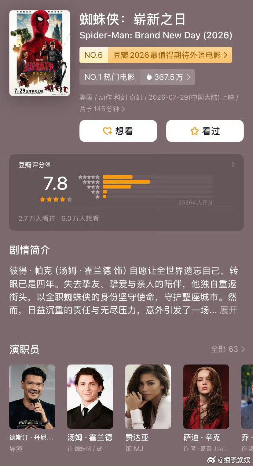 蜘蛛侠崭新之日豆瓣开分7.8蜘蛛侠4豆瓣开分7.8 蜘蛛侠崭新之日豆瓣开分7.8