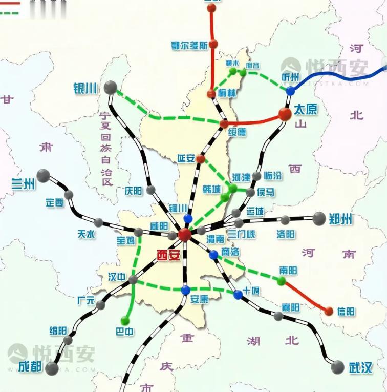 继郑州、合肥之后，西安即将成为全国第三个、西部首个“米”字高铁枢纽城市，以西安为