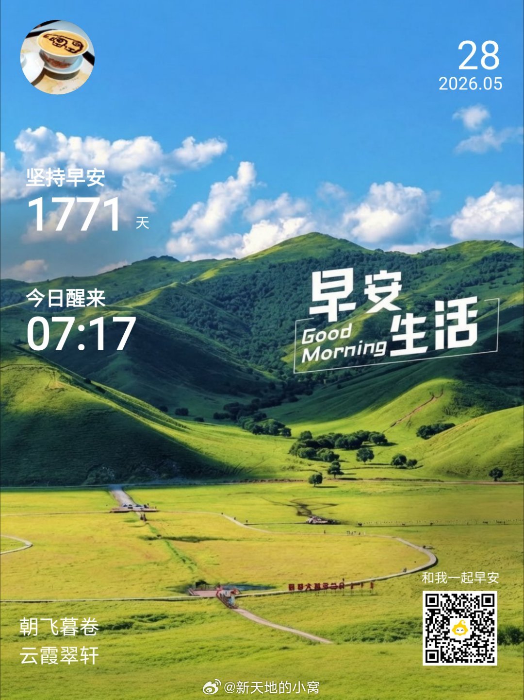 早安,新的一天成都天气早安！成都今日天气：白天多云，夜间阴，气温19~28度。