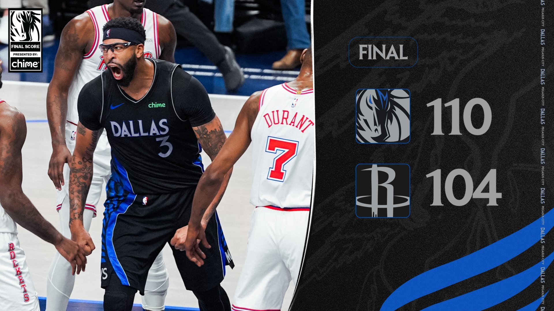 5人得分上双，独行侠扛住了火箭的进攻篮板冲击，赛季双杀，四连败终结。数据：AD 