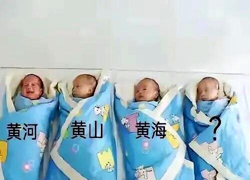 当一家一胎迎来四个时，起名瞬间变成全民投票。
老大叫黄河，老二叫黄山，老三叫黄海