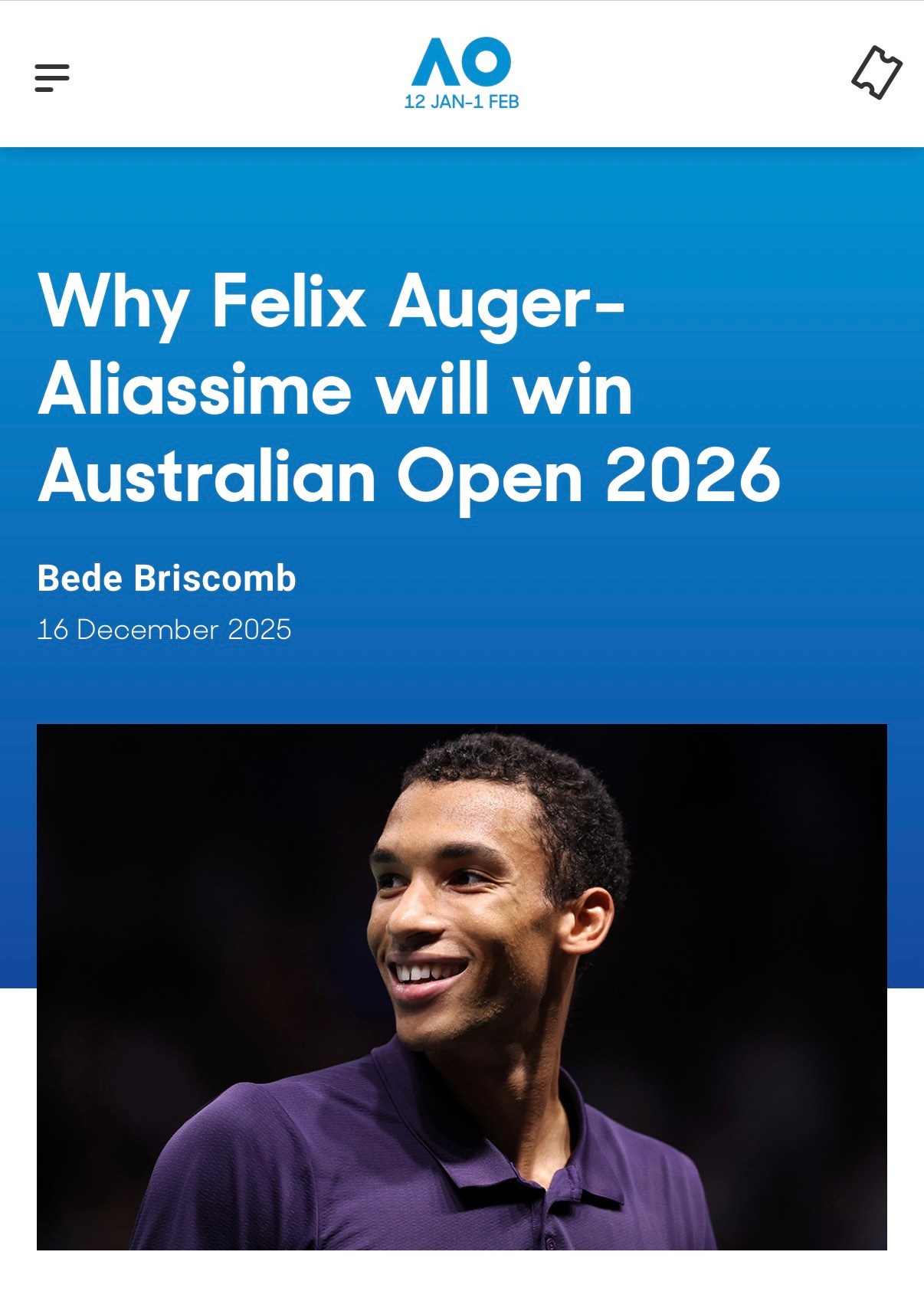 澳网官方发文——《为什么阿利亚西姆会赢得2026澳网冠军🏆》正文⬇️菲利克斯·