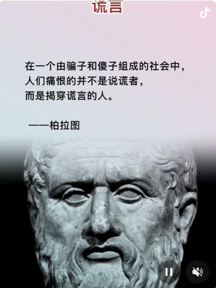 柏拉图 (Plato)：“在一个骗子和傻子组成的社会里，人们痛恨的不是说谎的人，