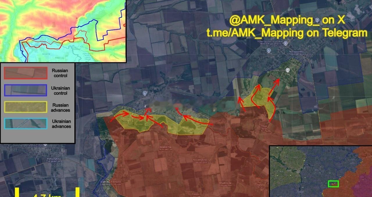 新帕夫利夫卡方向，俄军加强了进攻行动，已在两个不同区域重新夺回阵地。

在西部，