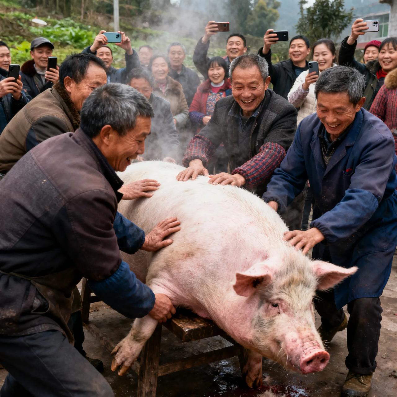重庆妹子喊人按年猪，竟引来上万人狂欢！
 
1月9日，重庆网友呆呆发视频求助：“