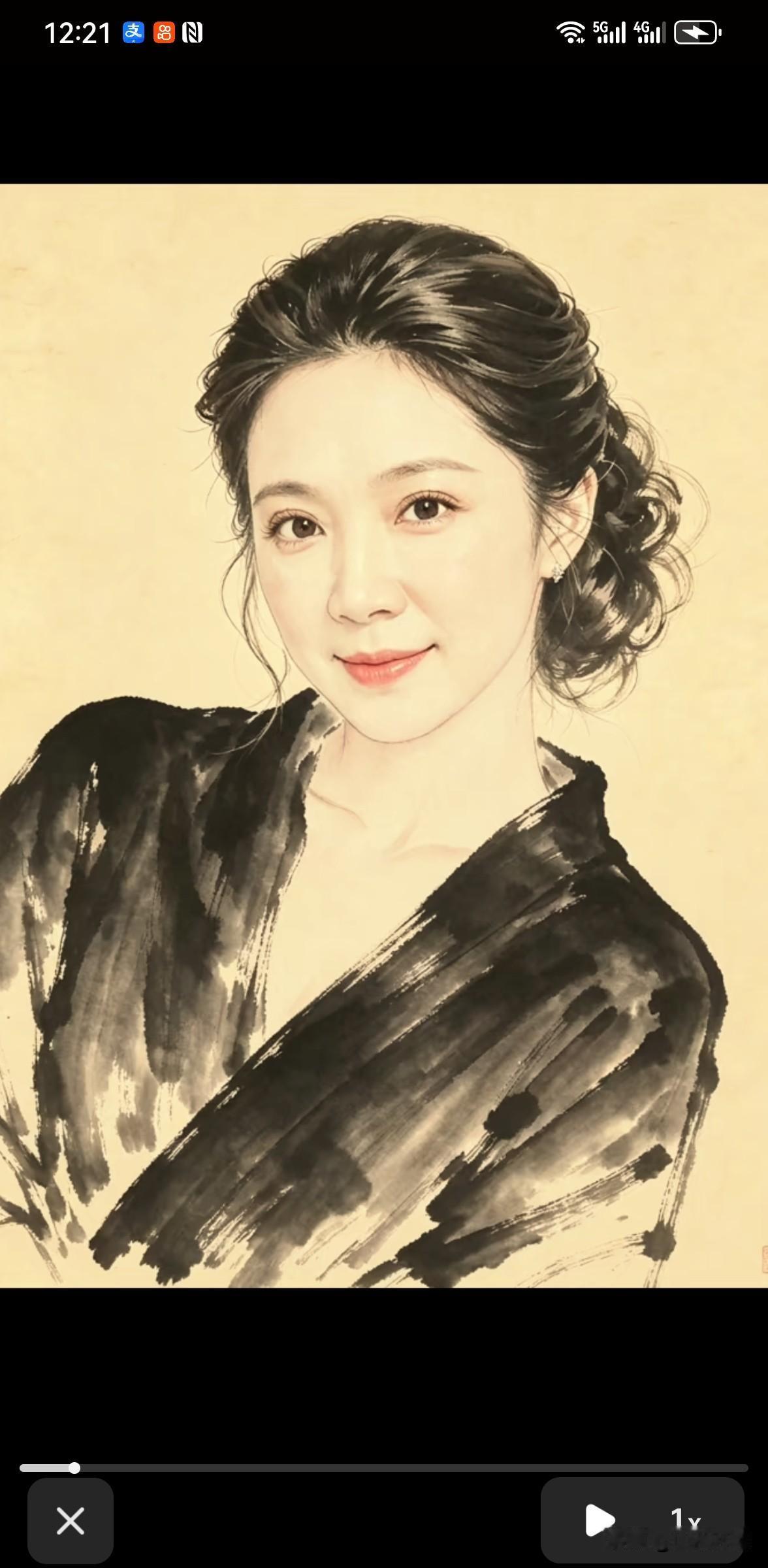 作为书画爱好者，为23岁姨表妹画了一幅水墨肖像画，人物造型借鉴了徐悲鸿、蒋兆和的