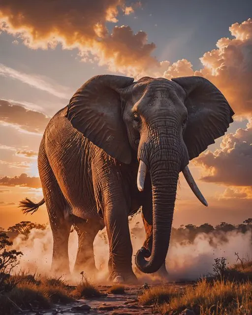 美图欣赏——晚霞下的大象