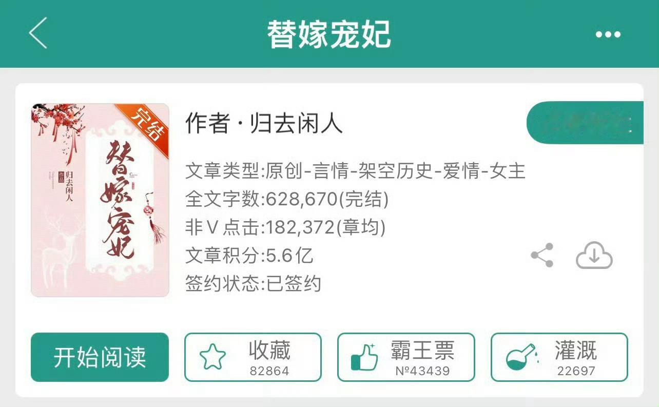小说推荐；《替嫁宠妃》 作者:归去闲人简评：温柔聪慧美人vs冷清傲娇王爷，替嫁梗