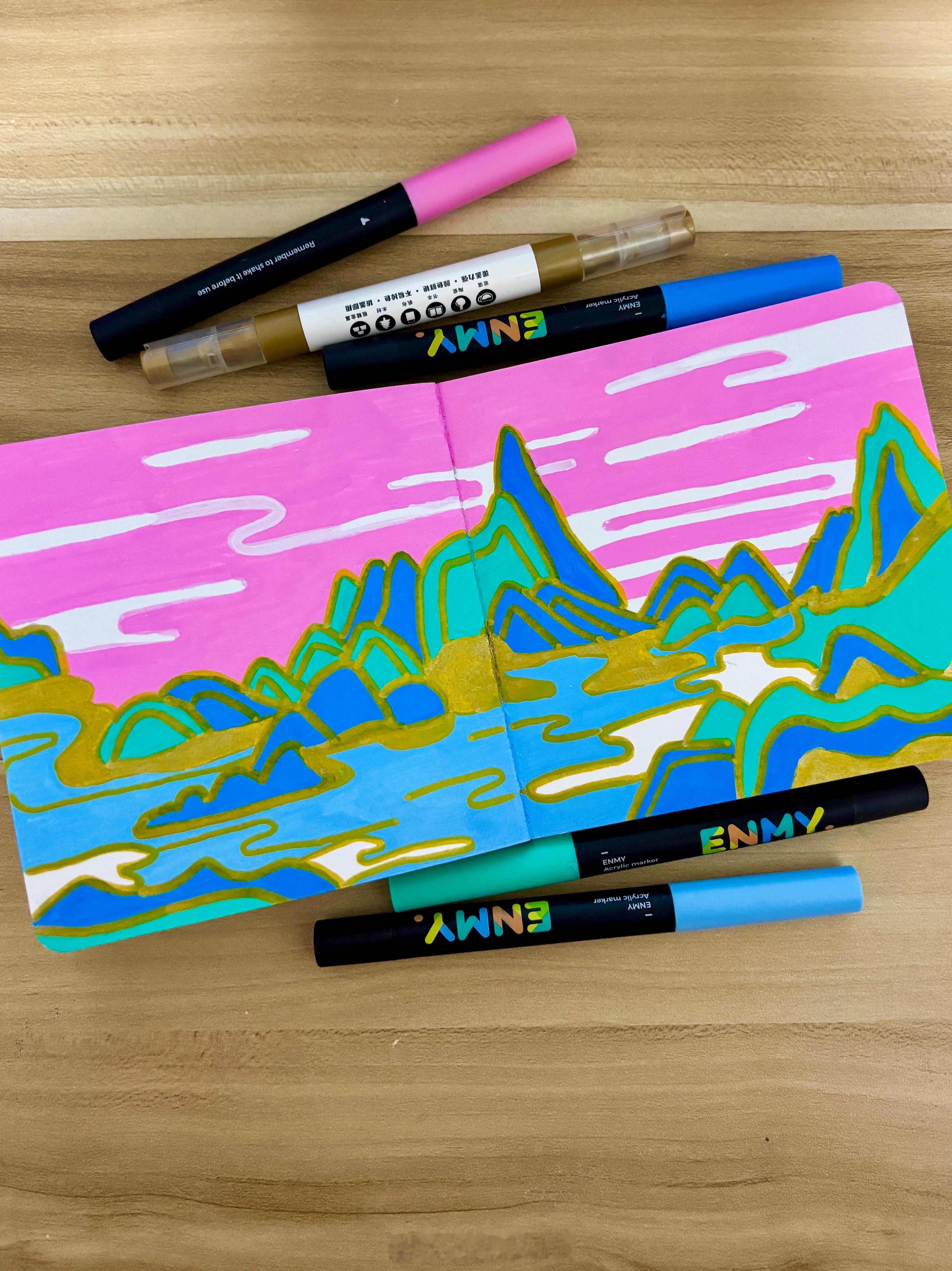 马克笔手绘[超话]丙烯马克笔中秋节 山河无恙☀️🌕月长圆人长久🥮 ​​​