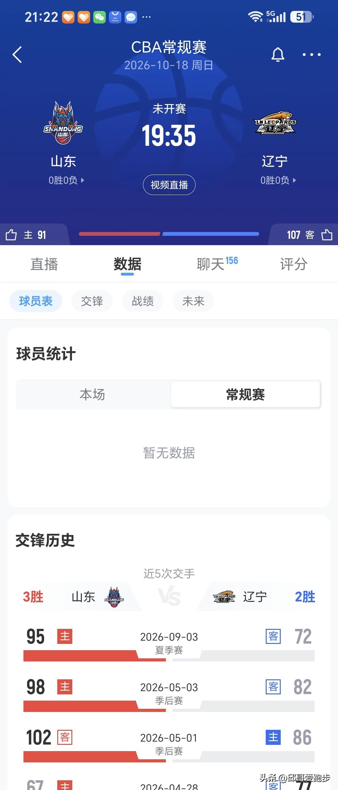 山东新赛季主场面对辽宁队，
山东在主场有压力，新赛季第一场，往往山东容易慢热！
