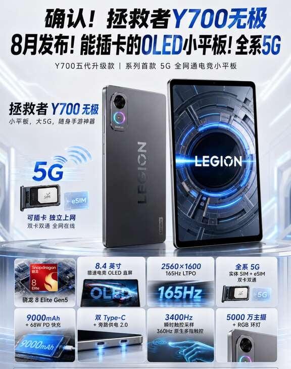 确认！拯救者Y700无极8月发布！
数码神机howto 数码大玩家 科技数码ho