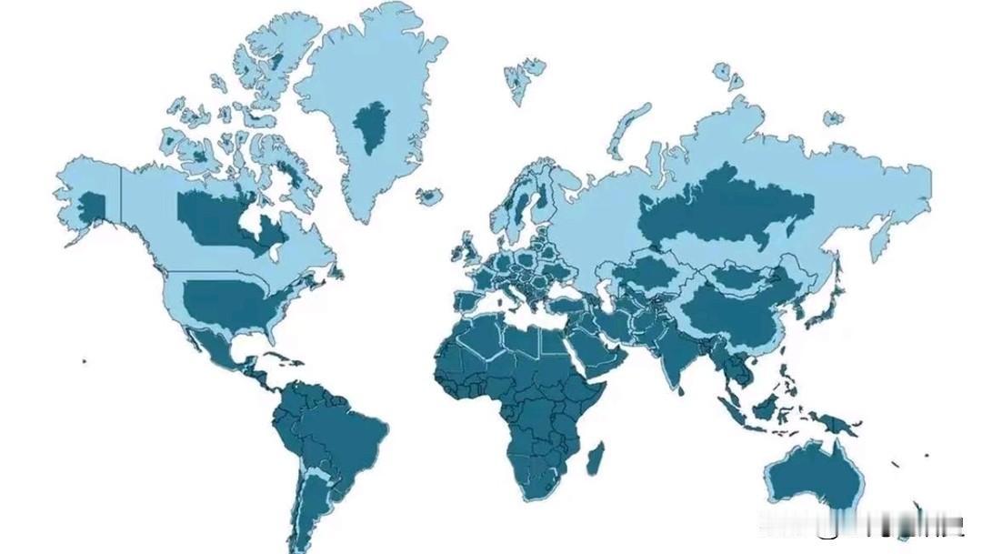 真实大小的世界各国比例，我们平常看到的地图都是抽象化的夸张比例，越往北越大