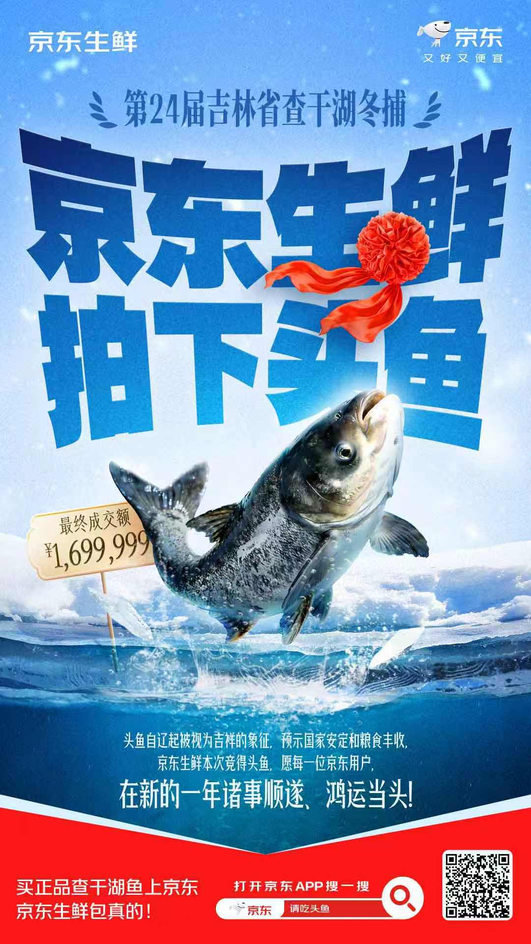 京东请你吃169万元查干湖头鱼 面对这条京东生鲜拍下的身价169万的查干湖头鱼，
