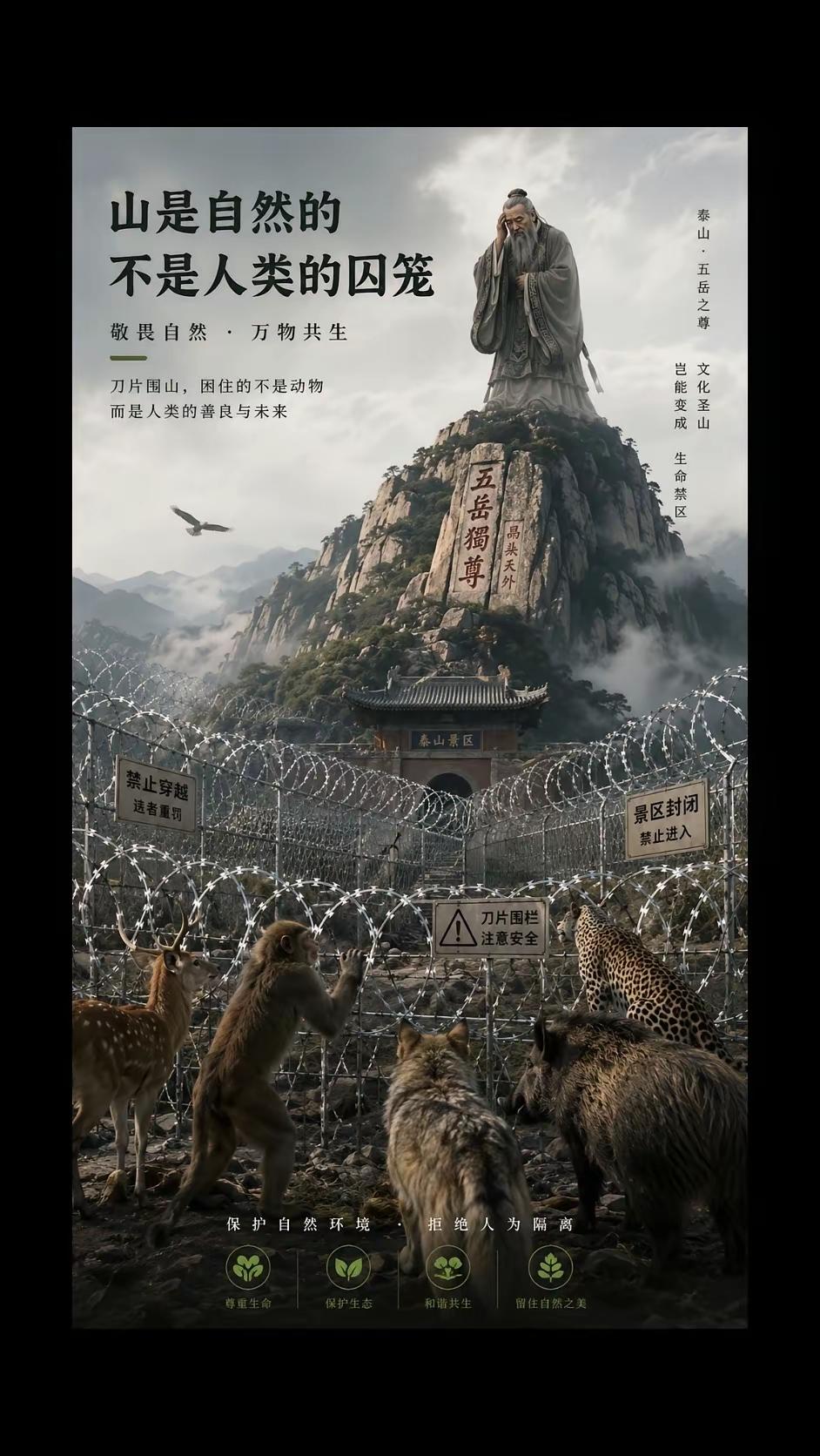 五岳独尊的山，在全国人民心中，一直都是有着崇高的地位的。这次竟做刀片围栏围起来，